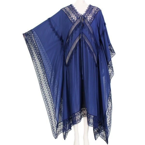 Self Portrait indigo blue sheer panelled floaty kaftan dress