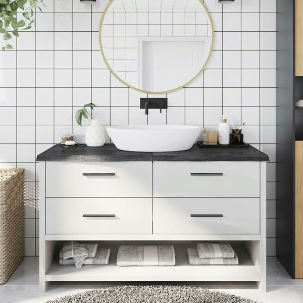 Berkfield Bathroom Countertop Dark Grey 140x60x4 cm Treated Solid Wood