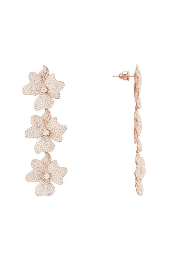 Jasmine Flower Triple Drop Earrings Rosegold - LATELITA Earrings