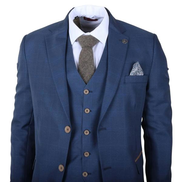 IM50 - Men's Blue Check 3 Piece Tailored Fit Suit - TruClothing.com - 4