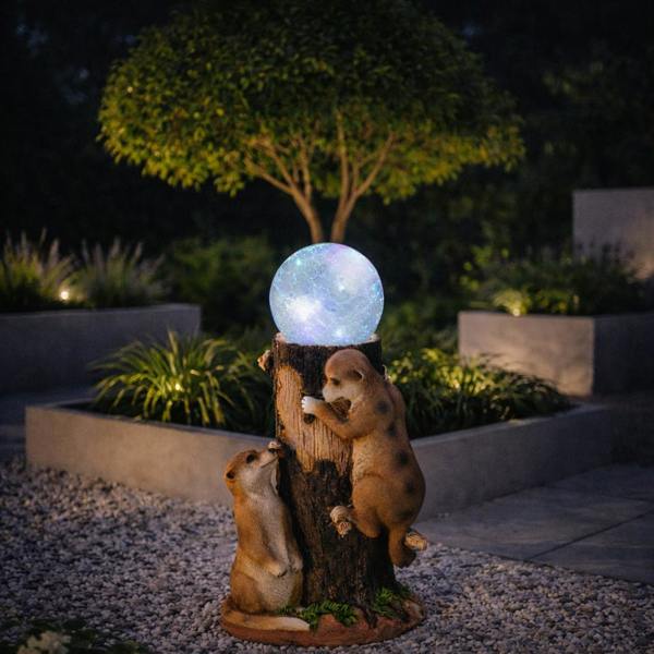 Gardenwize Solar Meerkat Colour Changing Ball Light – LED Crackle Globe Garden Ornament