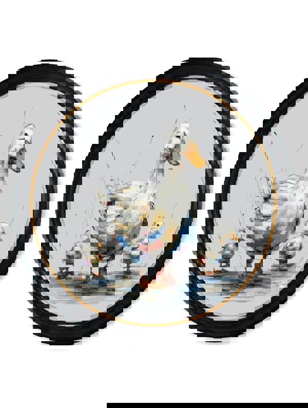 Exceptional Art Family of Ducks Cosy Sketch - Oxford round frame