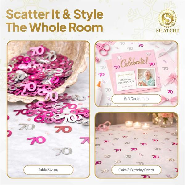 70th Birthday Pink and Silver Metallic Confetti Pack for Party Tables and Celebrations image 6