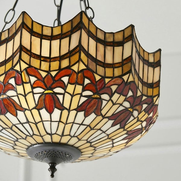 Traditional Tiffany Glass 3 Light Ceiling Pendant - Dark Bronze Effect Fitting