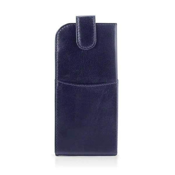 Front view of Navy Leather Glasses Case