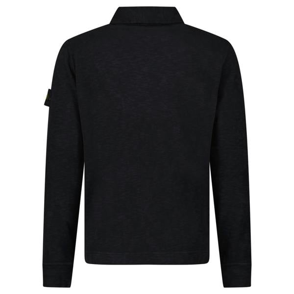 Stone Island Brushed Heavy Cotton Long Sleeve Polo Black - chancefashionco