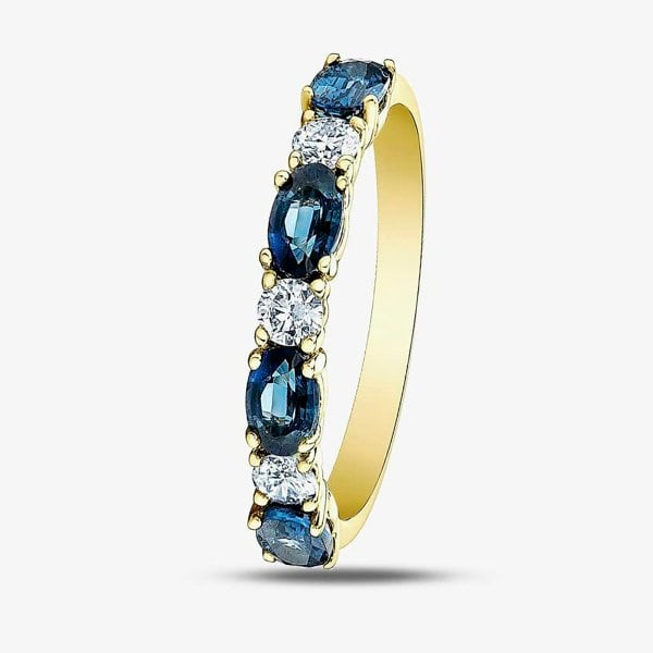 T. H. Baker 9ct Yellow Gold Sapphire & 0.2ct Diamond Half Eternity Ring 50L77 SAPH