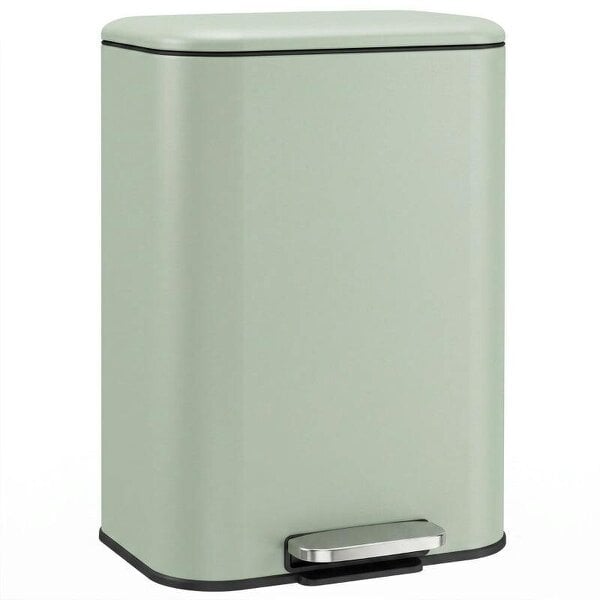 50 L Kitchen Pedal Bin, Metal Rubbish Bin with Removable Inner Bucket, Soft-Close & Stay-Open Lid, Light Green
