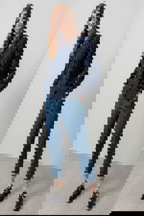 Lily & Me Wayfaring Textured Jacquard Blouse Navy