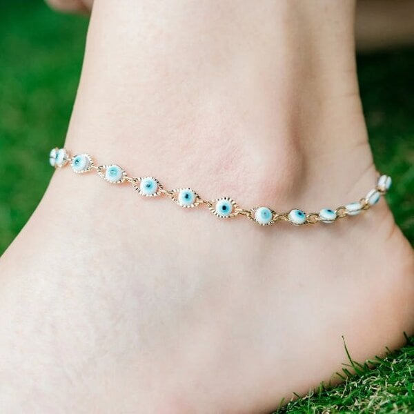 The Colourful Aura Gold Plated Evil Eye Turkish Beaded Summer Foot Protection Nazar Anklet