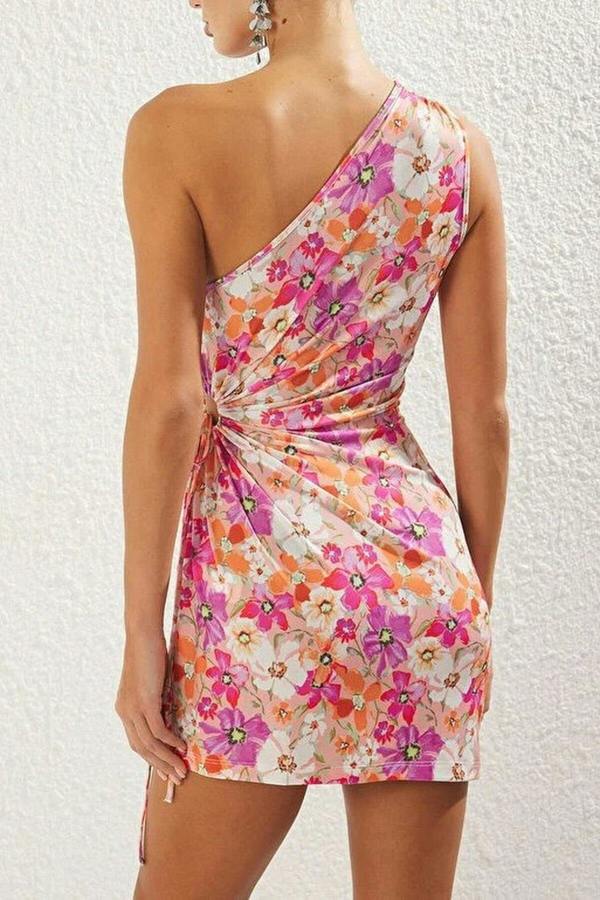 WOVCOR Floral Patterned Dress with Waist Detail