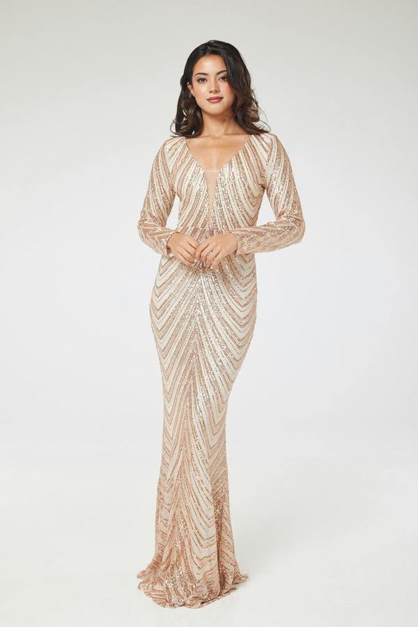 LuvForever Gold Long Sleeve Sequin Maxi Dress