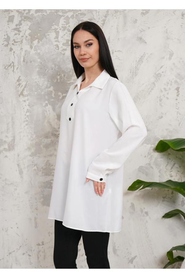 Hoxton Gal Oversized Long Sleeves Button Detailed Tunic in White