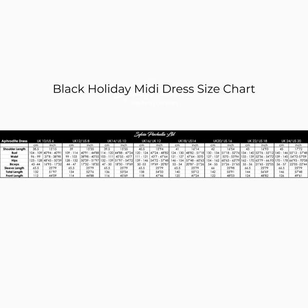 Black Holiday Midi Dress Size Chart