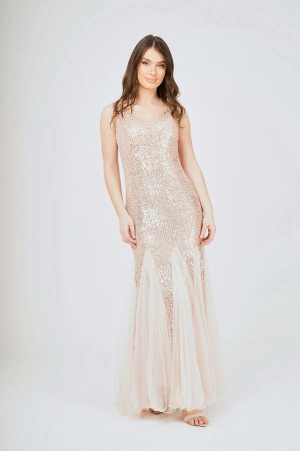 LuvForever Sequin Mesh Insert Maxi Dress