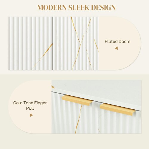 Wyld Haus Redi Sora White And Gold Elegant Sideboard With Ribbed Finish