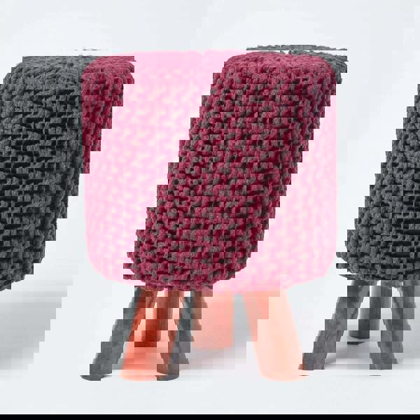 HOMESCAPES Tall Cotton Knitted Footstool on Legs