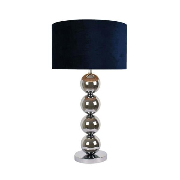 Pagazzi Lighting Aila Metal Sphere Lamp Chrome Table Lamp with Navy Shade