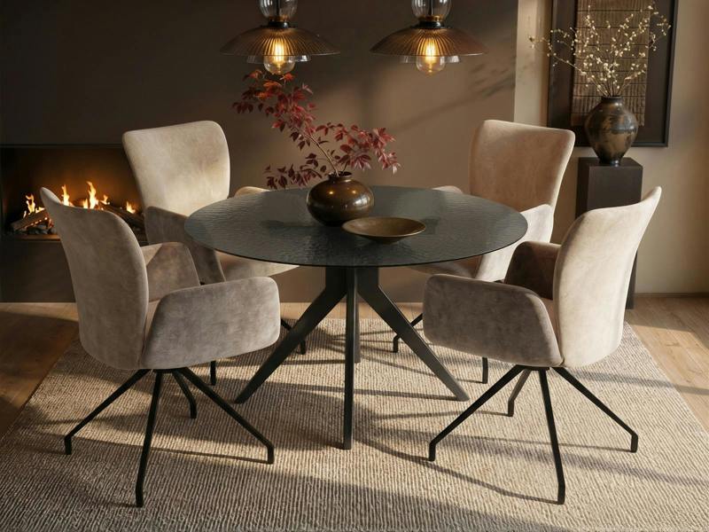 SOLACE+CO Emil Round Glass Dining Table with 4 Kora Chairs Set