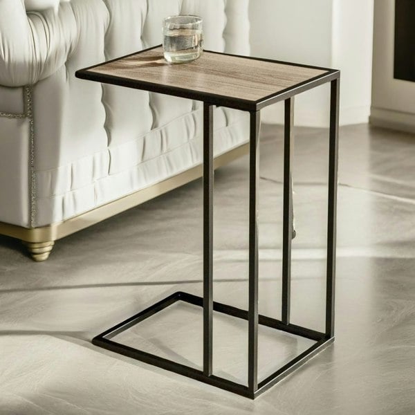 Rafaelo Mobilia Industrial C-Shaped Sofa End Table Brown