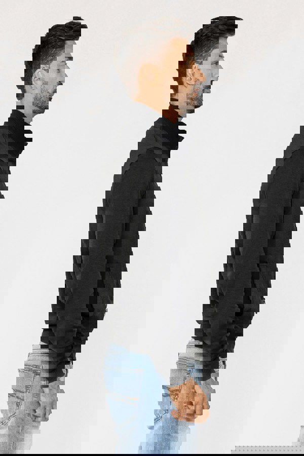 Black Zip Through Varsity Bomber Jacket