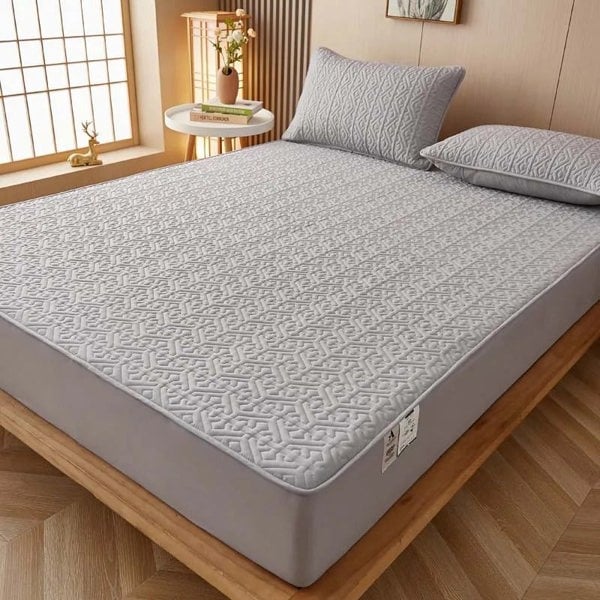 Anyhouz Anycozy Mattress Cover Gray 160x200cm Pure Cotton Soft Quilted Bed Sheet Anti-bacterial Protector Cover