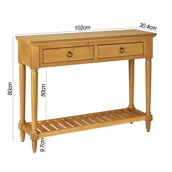 Statement Furniture Blenheim Oak Console Table. Slimline Wooden Hall Table with Storage