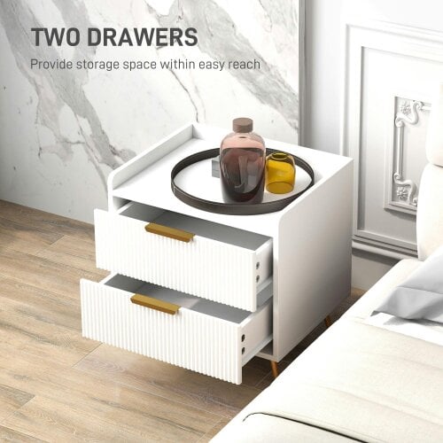 Wyld Haus Yoha White and Gold Ribbed 2 Drawer Bedside Table