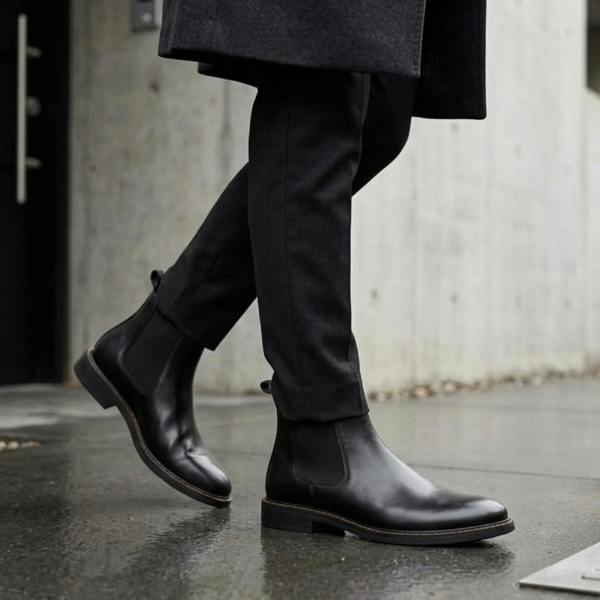 Bale - Men's Black Leather Slip-On Classic Chelsea Boots