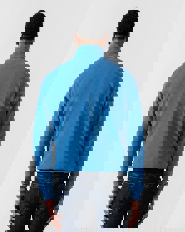 Model wearing Belstaff Quarter Zip Sweatshirt in Marine Blue - back