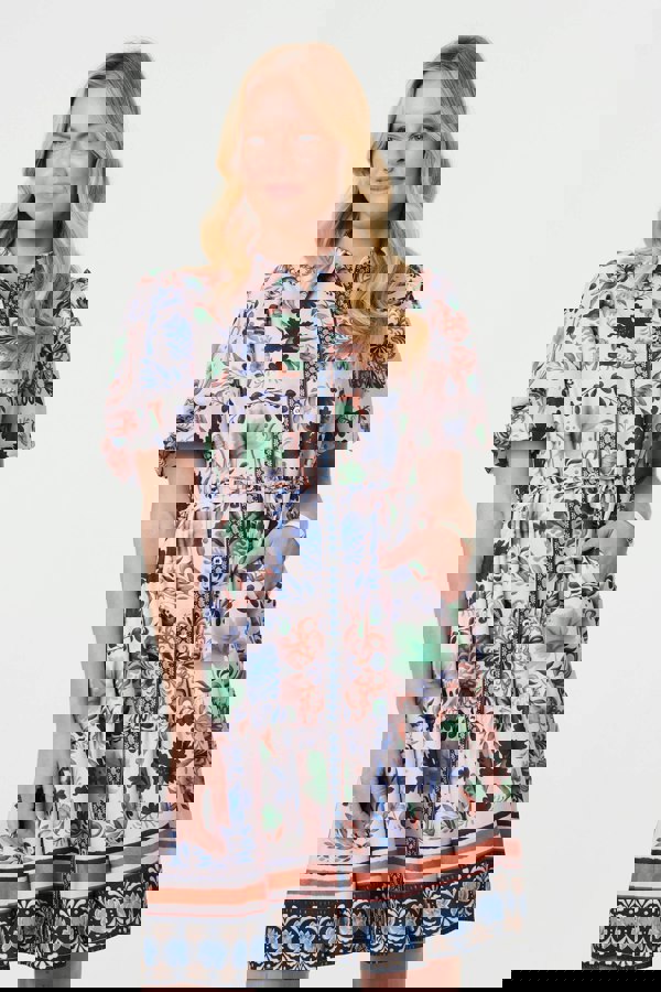 Pink | Printed Tie-Up Waist Knee Length Dress
