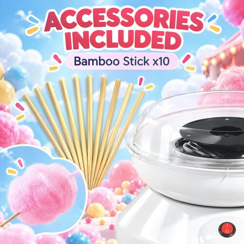 HOMCOM Quick Candy Floss Maker with 10 Bamboo Sticks, White