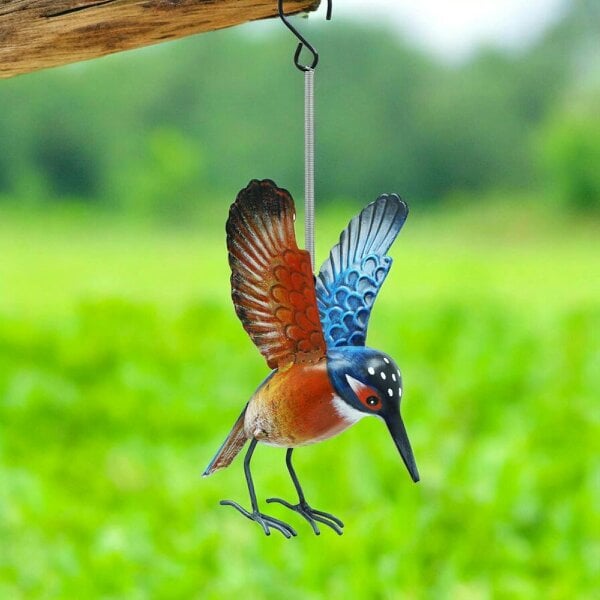 EDH Door Hardware Small Metal Hanging Kingfisher(14cm x 10cm x 10cm) – Handcrafted Weather-Resistant Bird Ornament –Decorative Hanging Robin