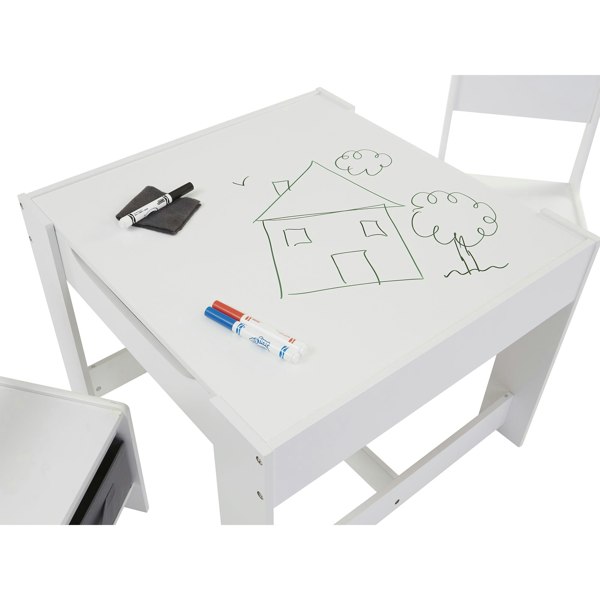 Liberty House Toys Kids Wooden Activity Table and Two Chairs with Grey Storage Bins