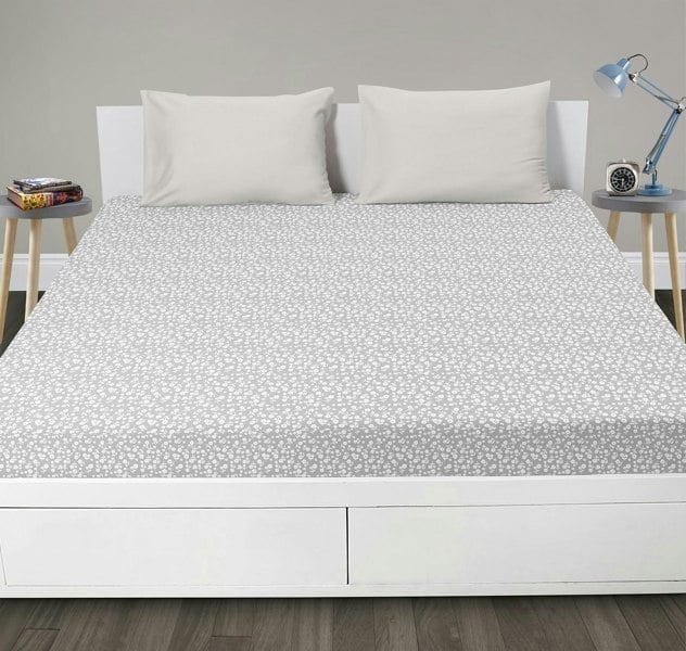 Velosso Maya Floral Cotton Blend Grey Fitted Sheet