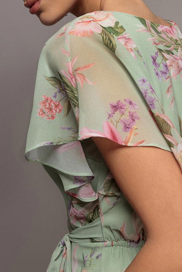 Flutter Sleeve Midaxi Wrap Dress - Sage Green DR5140