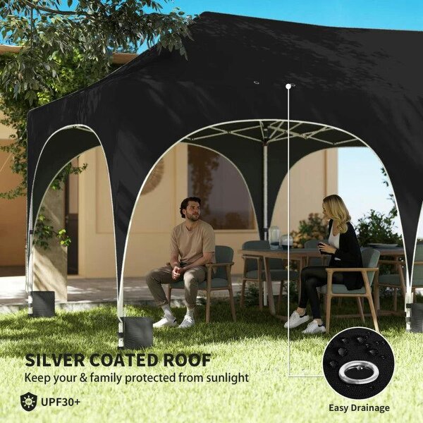 Bobobiy 3 x 6m Pop Up Gazebo Shelter with Sides, 6 Sandbags, Peak Top Garden Party Tent Marquee with Carry Bag, Black