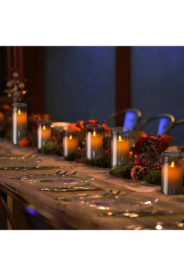 Living and Home 3Pcs Smoke Grey Glass Flameless LED Candles Realistic Swaying Flame with Remote Control & Timer for Wedding Christmas Home Decor