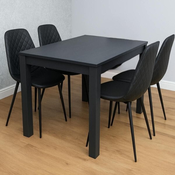 Kosy Koala Dark Grey Dining Table Set with 4 Black Gem Pattern Chairs Kitchen Dining Furniture
