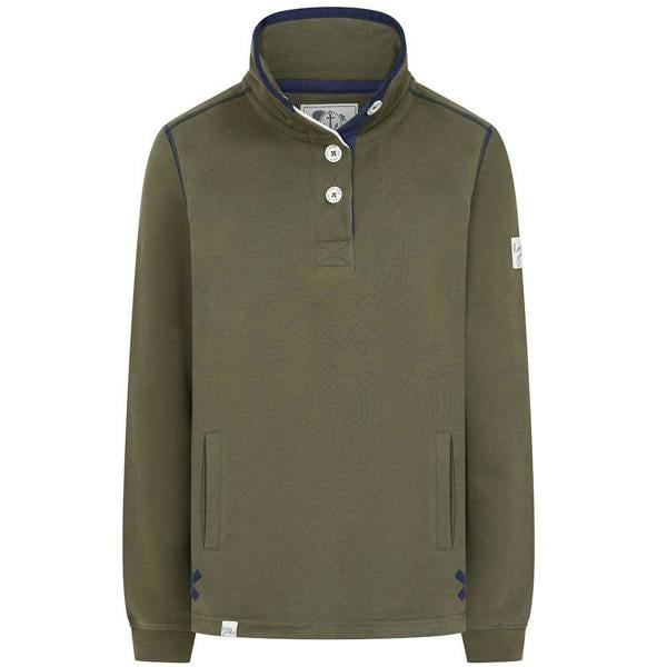 Lazy Jacks Women's Button Neck Sweatshirt - Khaki Green