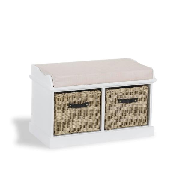 Statement Furniture Tetbury Bench with 2 Brown Storage Baskets and Cushion Seat