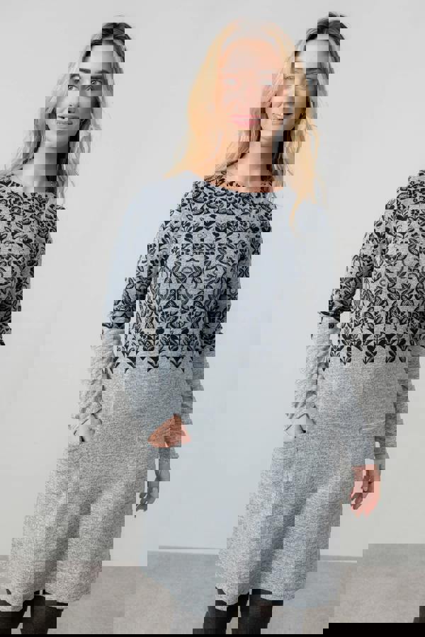 Lily & Me Fair Isle Print Swing Dress Grey