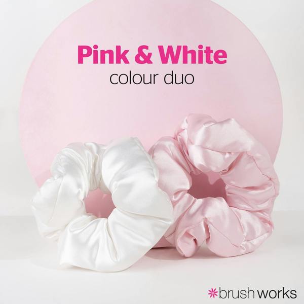 Brushworks Large Cloud Scrunchies - Pink & White (2 pack)
