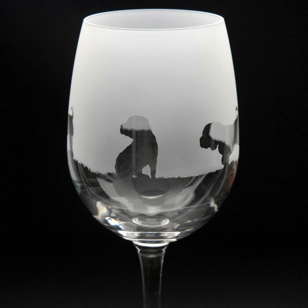 Glyptic Glass Art Shar Pei Dog Crystal Wine Glass - Hand Etched/Engraved Gift