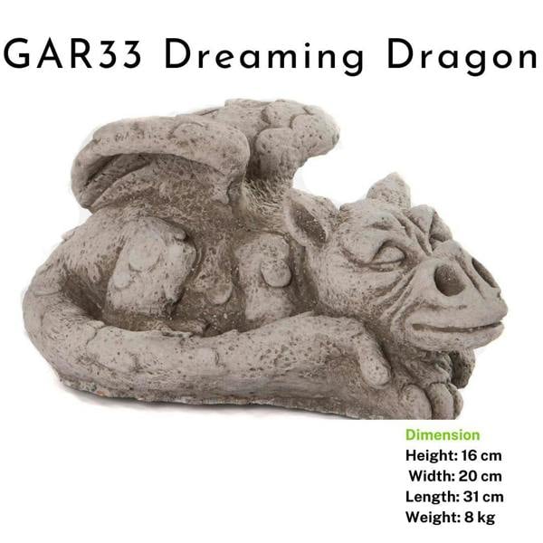 Enchanting  Dreaming Dragon Stone Cast Statue Small Outdoor Ornament Garden Sculpture