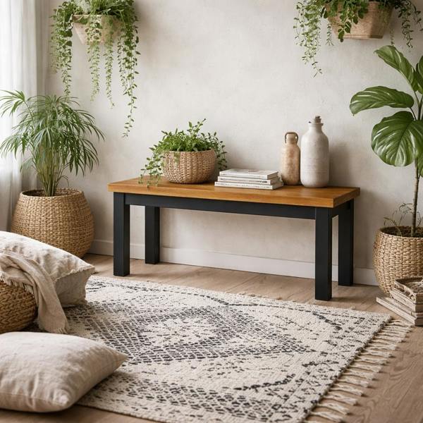 Wyld Haus Dundalk Natural Oiled Wood Bench Black Frame