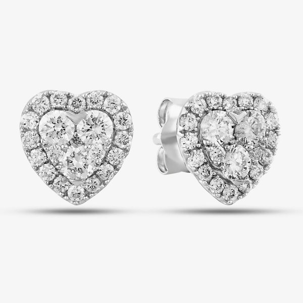 T. H. Baker 9ct White Gold Diamond Heart Shape Cluster Stud Earrings PE04941