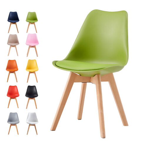Single Dining Chair with Solid Wooden Legs and Seat Cushion Pad Eva - Green