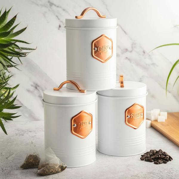 Cooks Professional 3 Piece Kitchen Storage Set | White / Copper