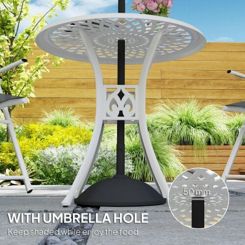 Wyld Haus Kenofa Cast Aluminium White Round Garden Dining Table With Parasol Hole